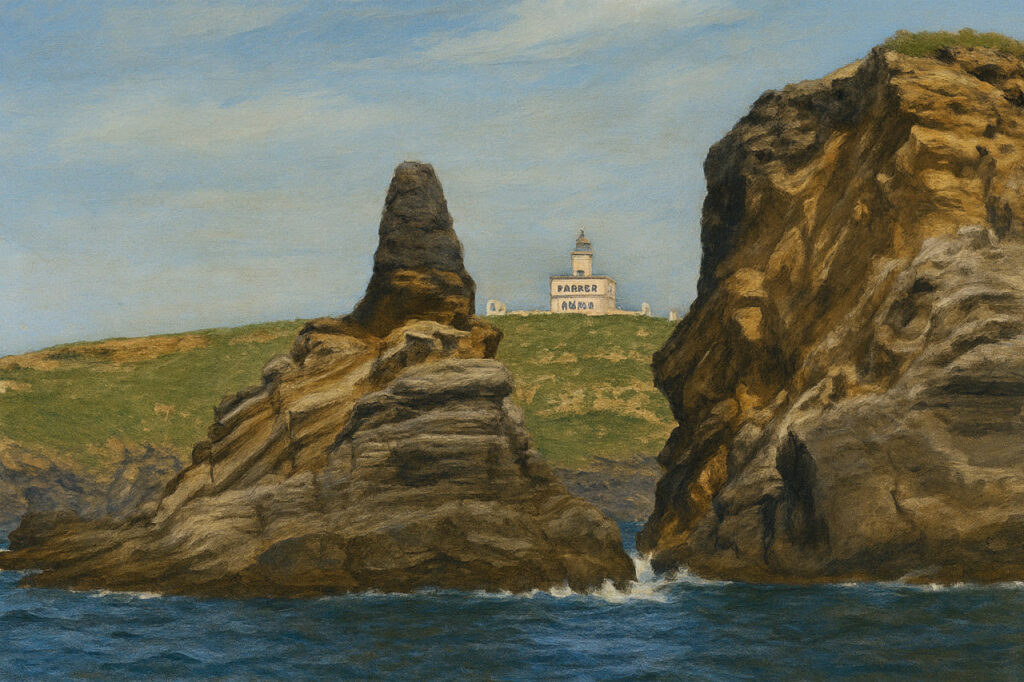 Вид на острова Колумбретес (Islas Columbretes) с маяком на Илья Гросса (Illa Grossa) в солнечный день