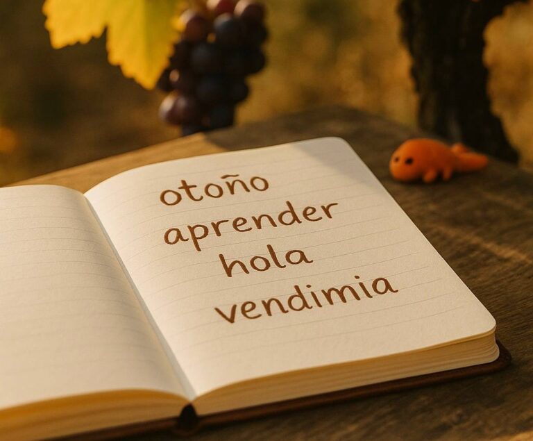 🍂 10 бесплатных ресурсов для изучения испанского этой осенью Тетрадка раскрыта на столе среди виноградных лоз