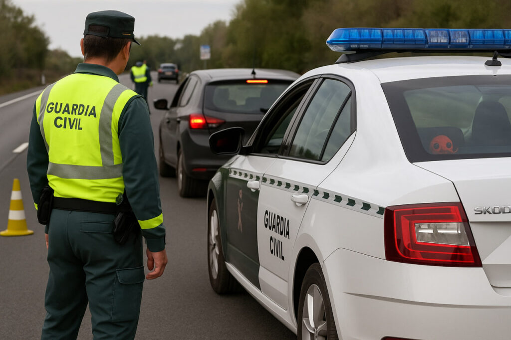 Дорожный контроль Guardia Civil на трассе в Испании.