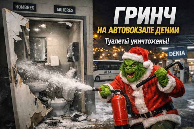 Вандализм на автовокзале Дении: разрушенные общественные туалеты и следы огнетушителя в канун Рождества