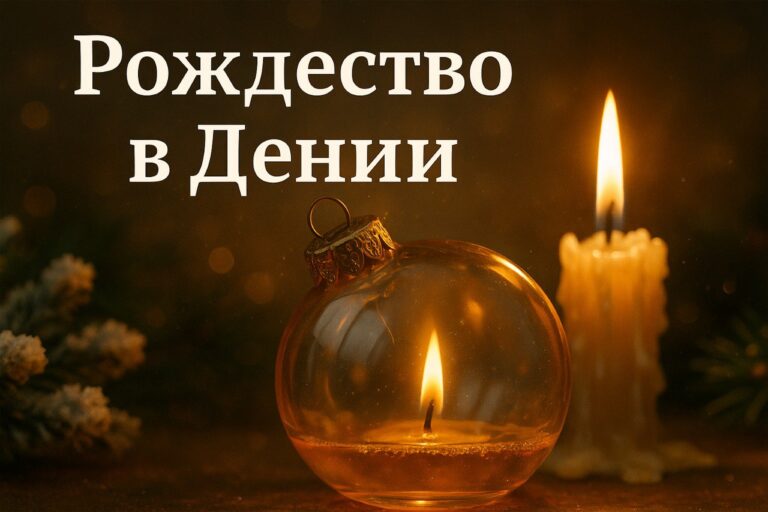 Рождество в Дении (Dénia): афиша мероприятий, ярмарка, Ночь Света и семейные развлечения «Стеклянный полупрозрачный рождественский шар с горящей свечой внутри и рядом — низкая свеча с потёкшим воском на фоне золотистых огней, надпись “Рождество в Дении”.»