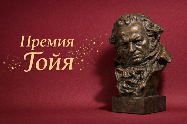 Премия «Гойя» (Premios Goya): история, структура и значение Бронзовый бюст Гойи на бордовом фоне с золотыми брызгами и надписью «Премия Гойя»