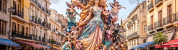Огромная фалья установлена посреди улицы во время праздника Las Fallas в Дении