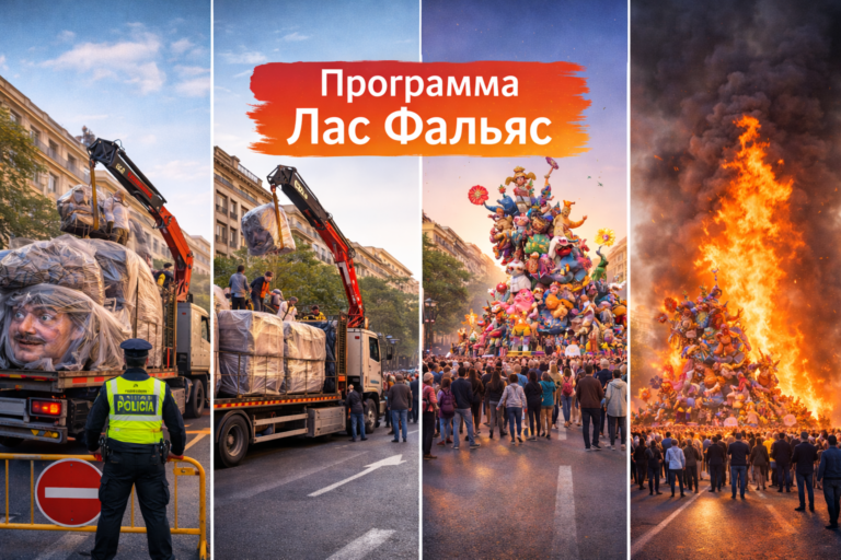 Этапы праздника Лас Фальяс в Дении: установка фигур, осмотр фальи и сожжение во время кремы