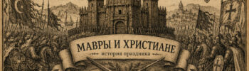 История праздника «Мавры и христиане» — старинная гравюра с крепостью, маврами и христианами