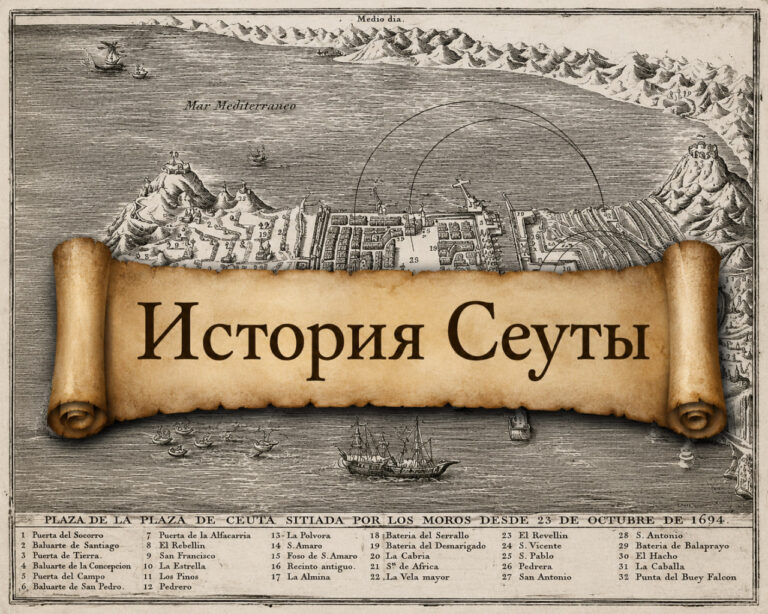 Старинная карта Сеуты времён осады 1694–1727 годов со свитком «История Сеуты»